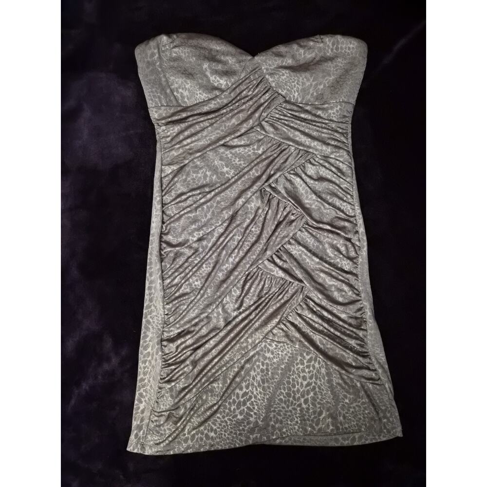 Size L As U Wish Women's Gold Strappless Bodycon Cheetah Print Dress Ruching